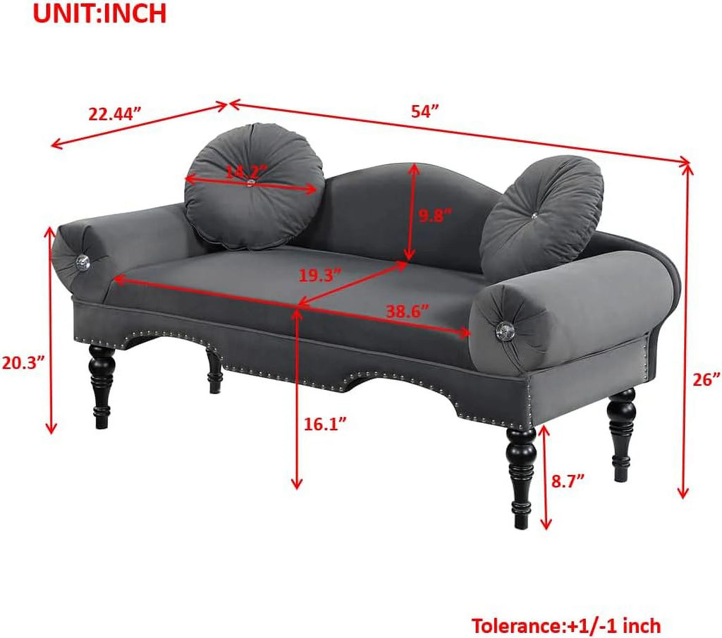 54" Velvet Loveseat Sofa 2 Seater Couch with 2 Round Pillows P835