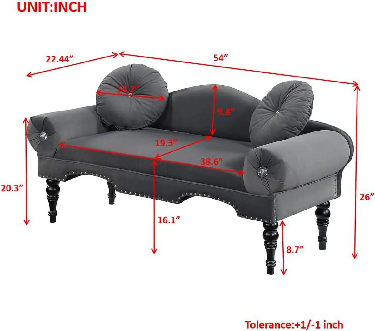 54" Velvet Loveseat Sofa 2 Seater Couch with 2 Round Pillows P835