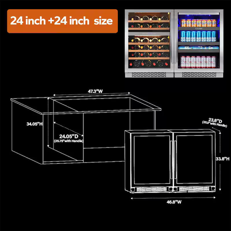 46-Wine Bottles and 220-Cans Beverage and Wine Cooler Side-by-Side Refrigerator in Black L21803