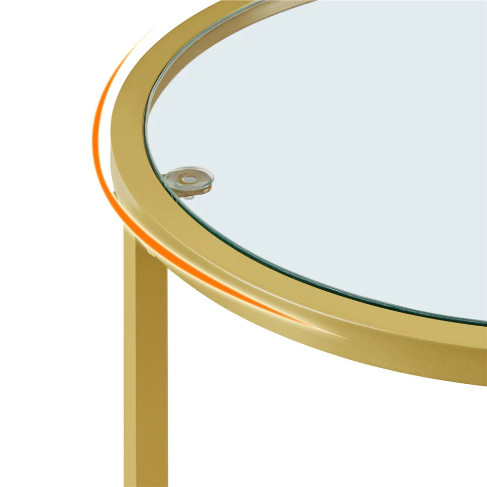 Round Nesting End Table Set with Metal Frame and Glass Top T587