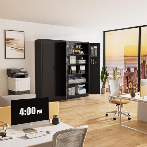 72” Locking Black Metal Storage Cabinet with Doors and 4 Shelves B553124