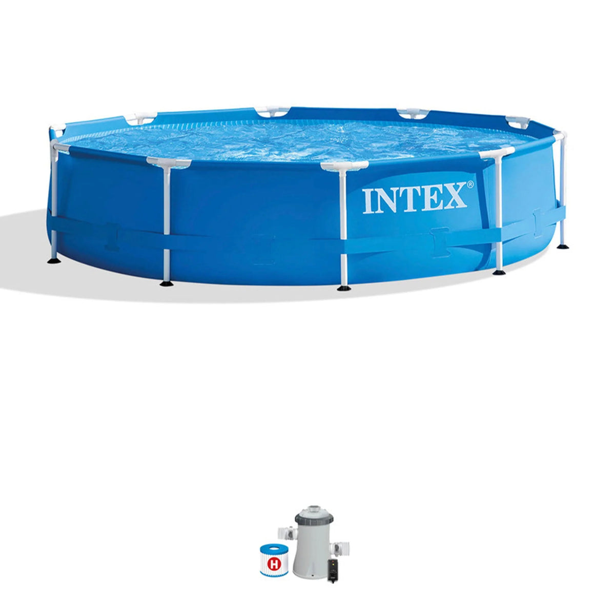 10' x 30 Metal Frame Round Above Ground Swimming Pool with Pump V771335