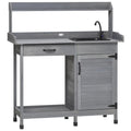 Potting Bench Prep Table with Faucet, Sink, and Storage Cabinet B9435