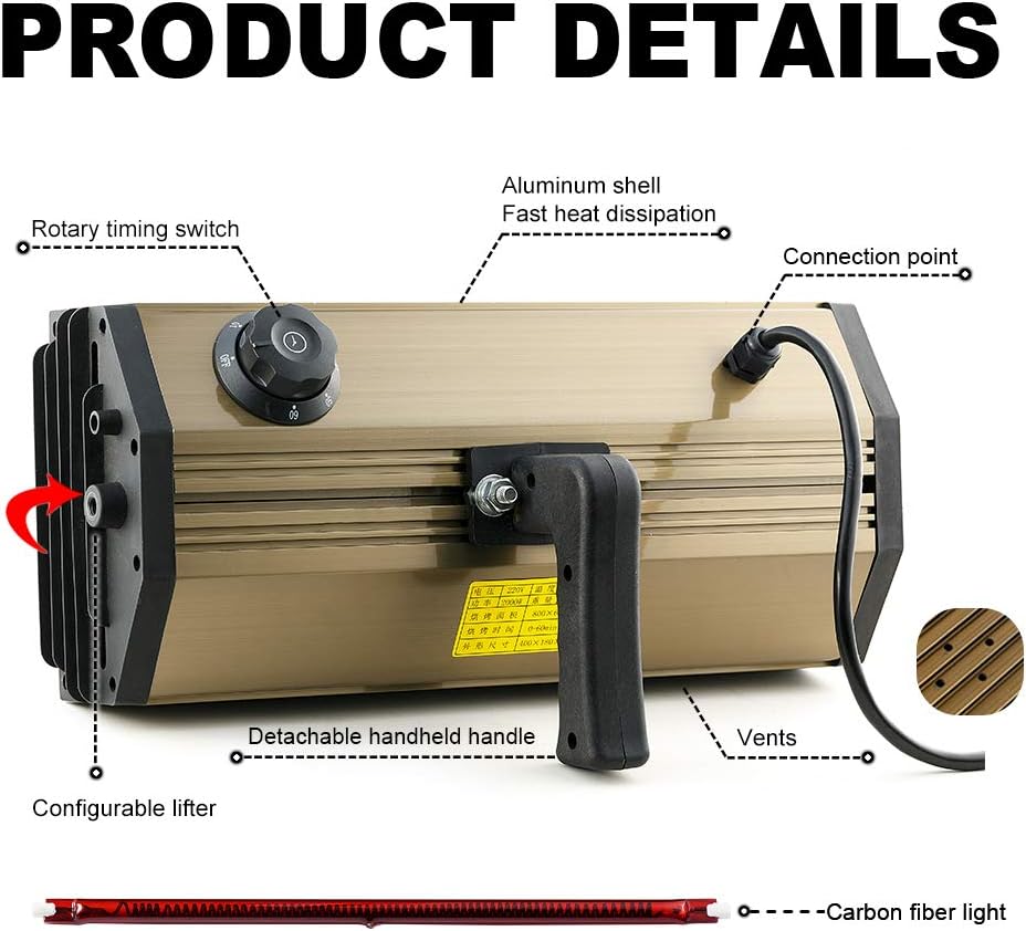2000W Shortwave Infrared Paint Curing Lamp with Bracket G387