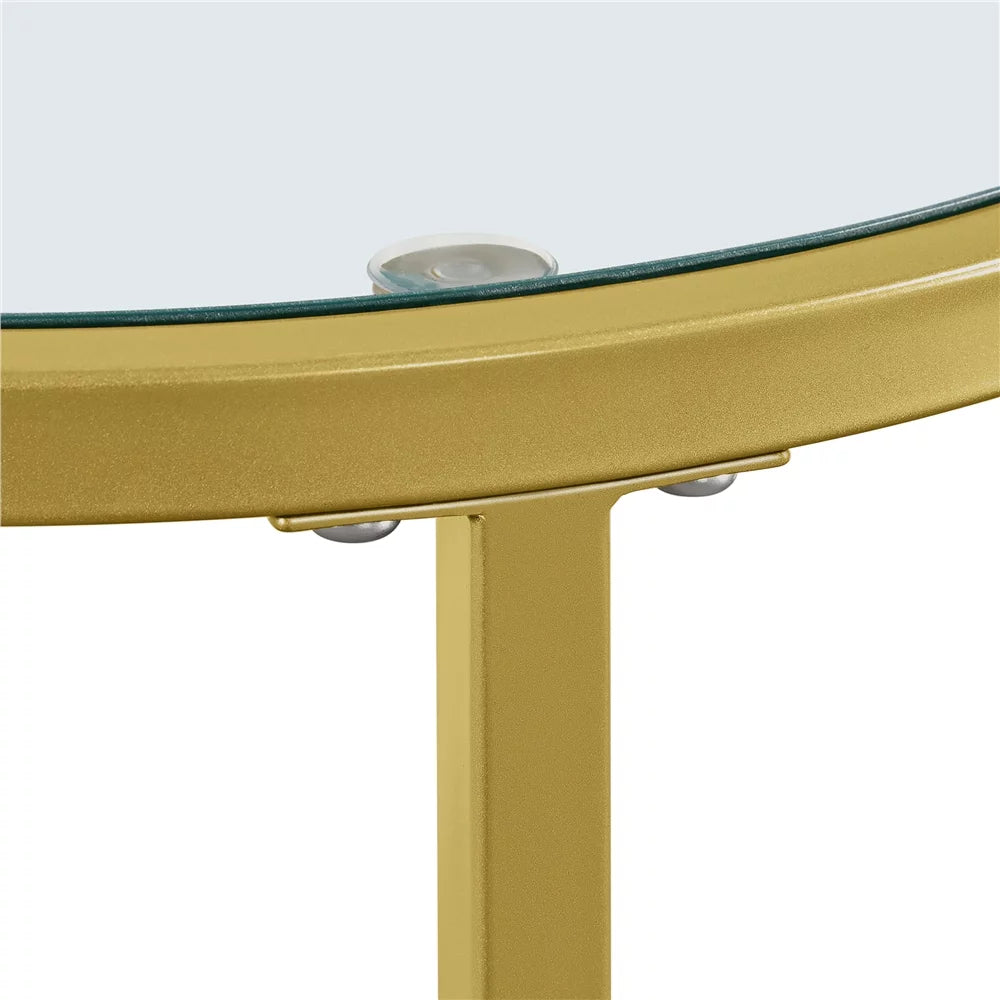 Round Nesting End Table Set with Metal Frame and Glass Top T587
