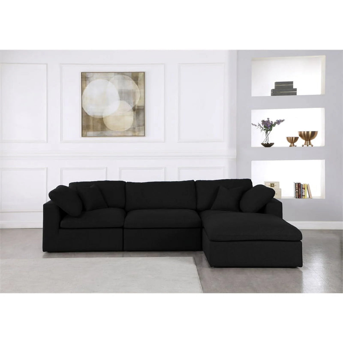 Black Linen Fabric Modular Sectional H12452