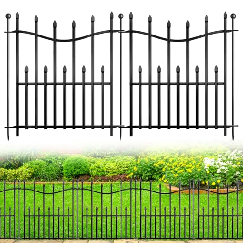 No Dig Decorative Garden Fence, 40in(H)×17.6ft(L) Heavy-Duty Rustproof Metal Panels H281325