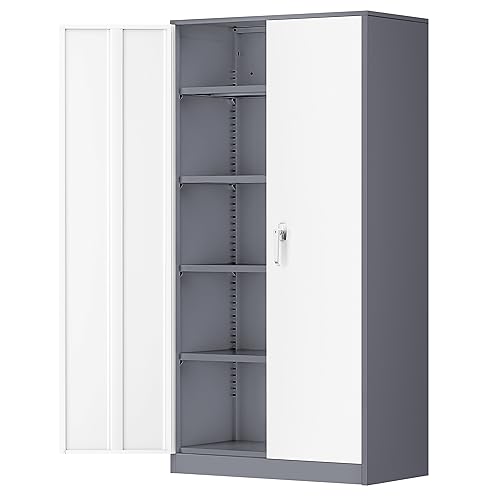 72” Locking Black Metal Storage Cabinet with Doors and 4 Shelves B553124