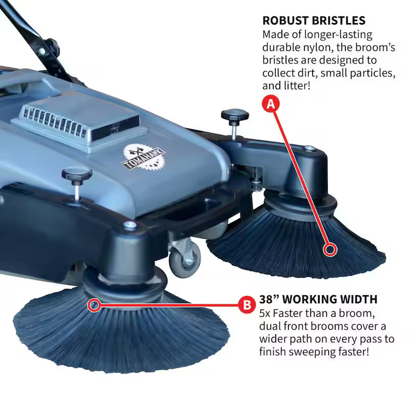 38 in. Walk Behind Push Sweeper with Triple Power Brooms S84224