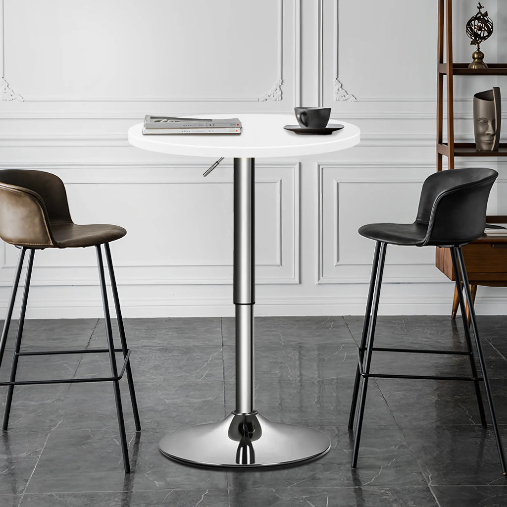 23.6" Round Height-Adjustable Bar Table with Metal Base, White Q518809