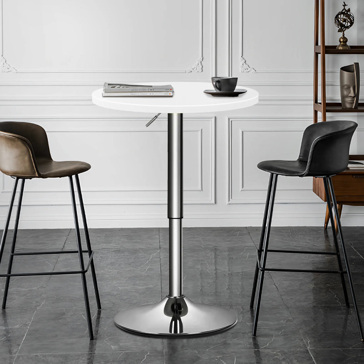 23.6" Round Height-Adjustable Bar Table with Metal Base, White Q518809
