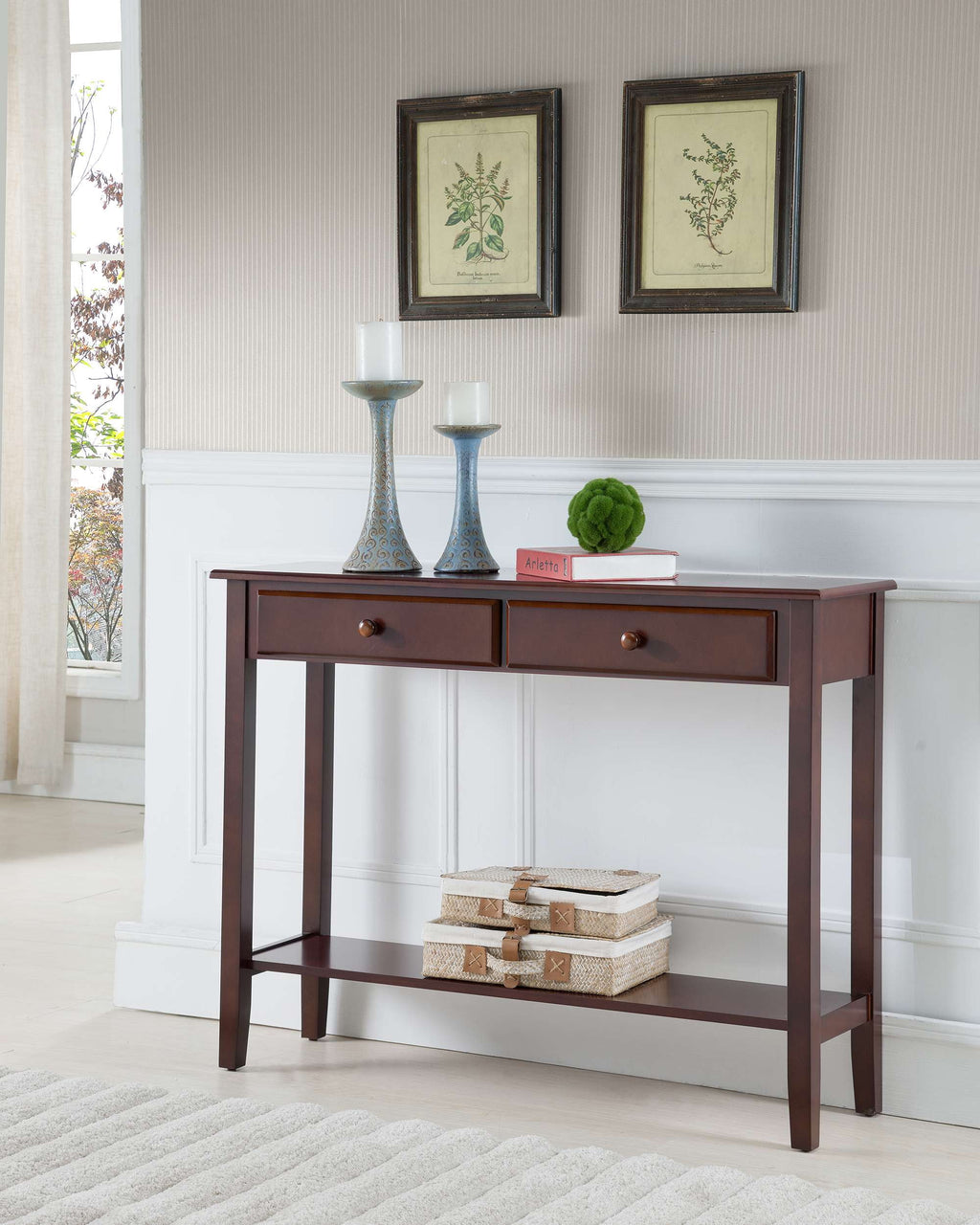 Wood Console Entryway Table with 2 Drawers & Lower Shelf C651107