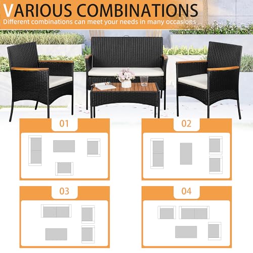 4-Piece Outdoor Wicker Patio Furniture Set with Cushions N9260