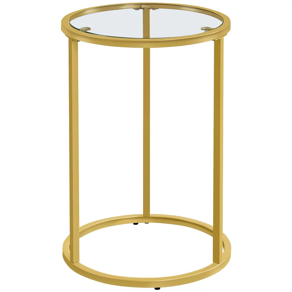 Round Nesting End Table Set with Metal Frame and Glass Top T587