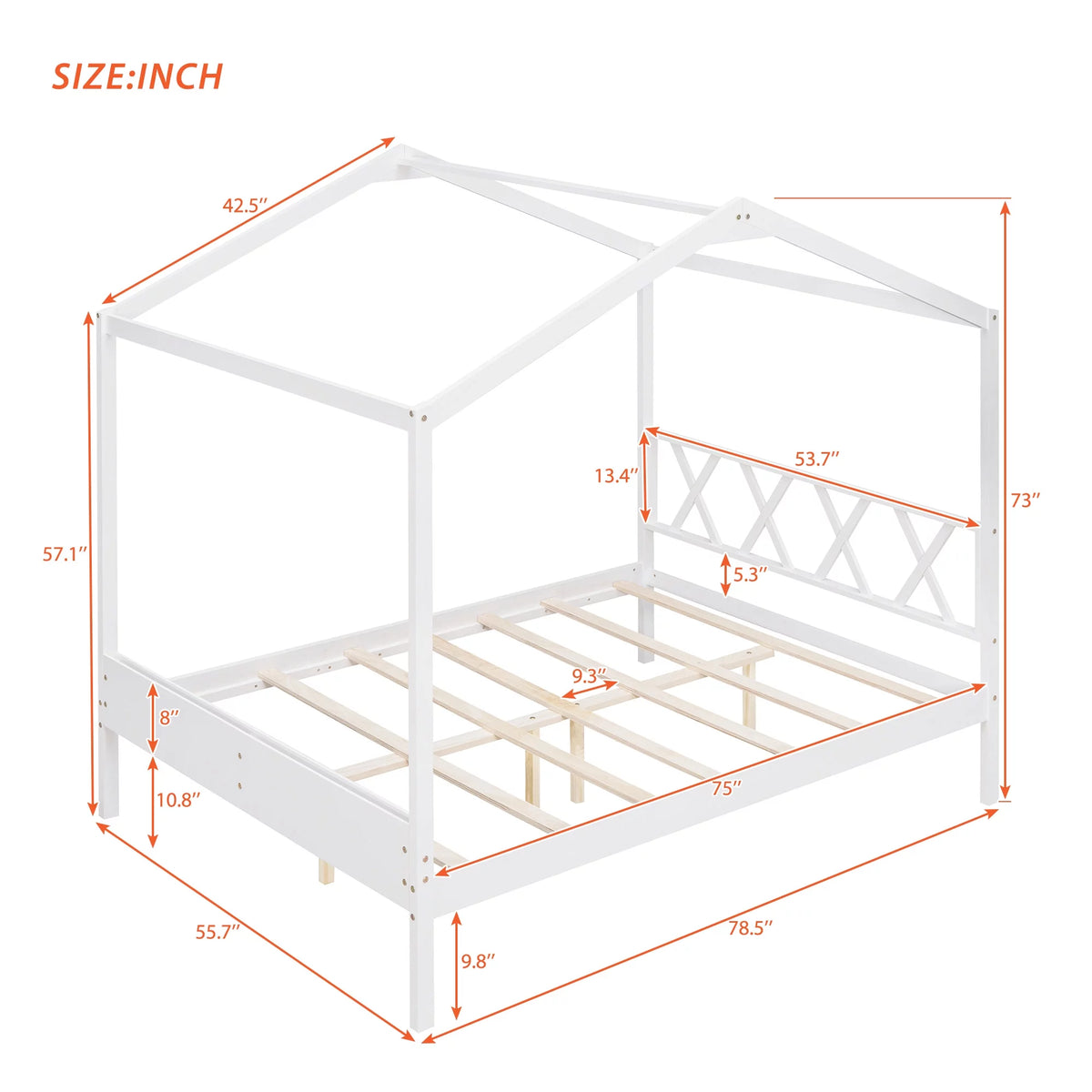 White Full Size Pine Wood House Bed with Storage L704861