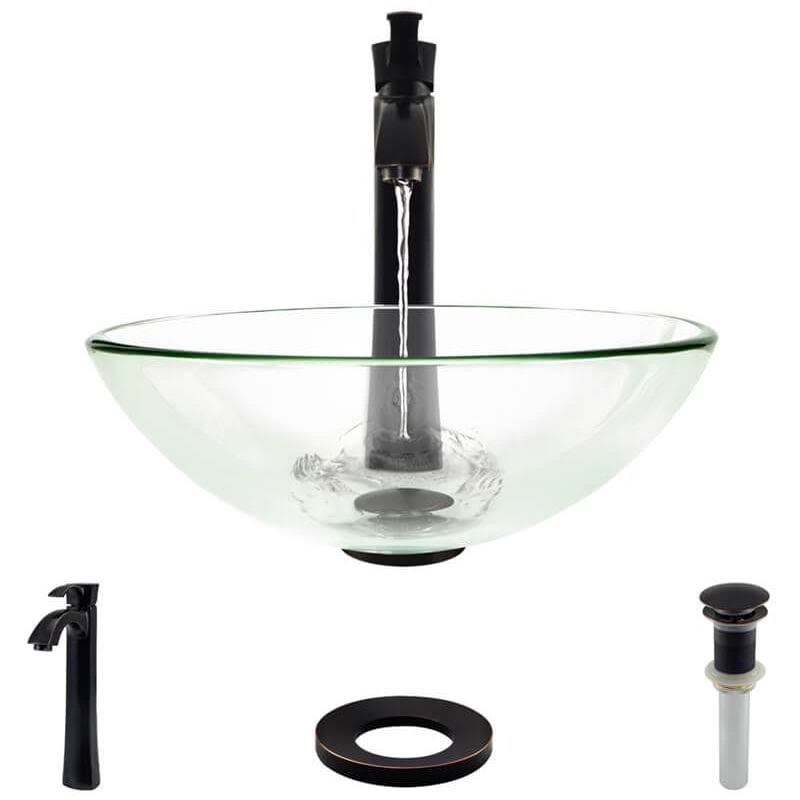 Glass Vessel Bathroom Sink with Vessel Faucet F559