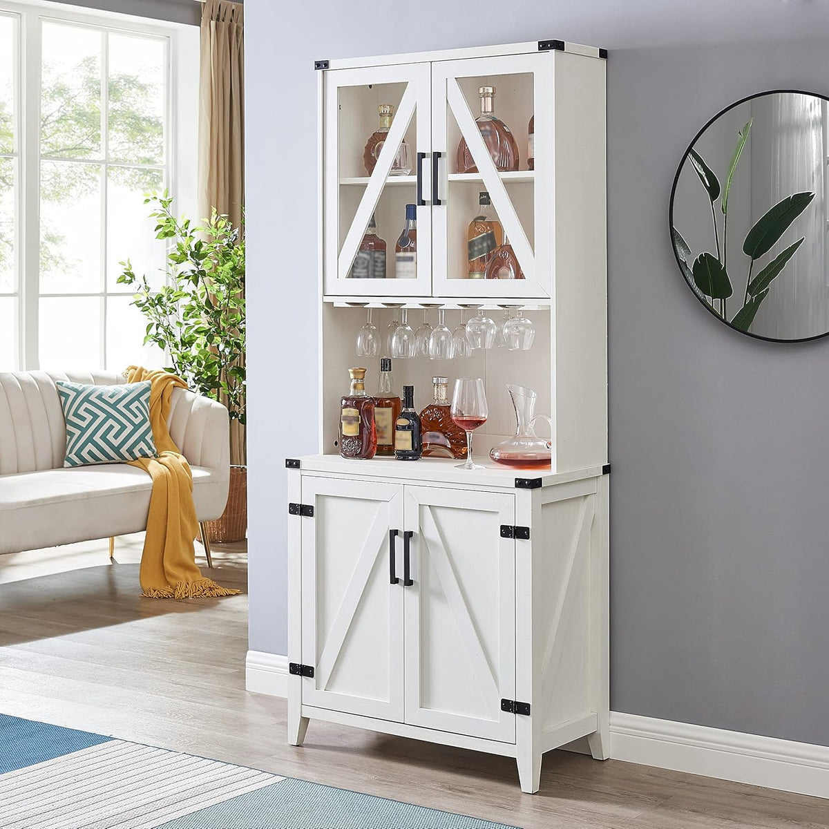 Bar Cabinet with Glass Cabinet and Barn Wood Finish H5057