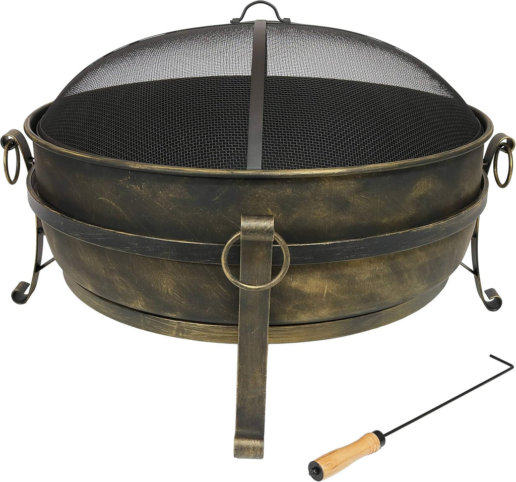 34 Inch Wood Burning Outdoor Fire Pit with Spark Screen and Poker B59114