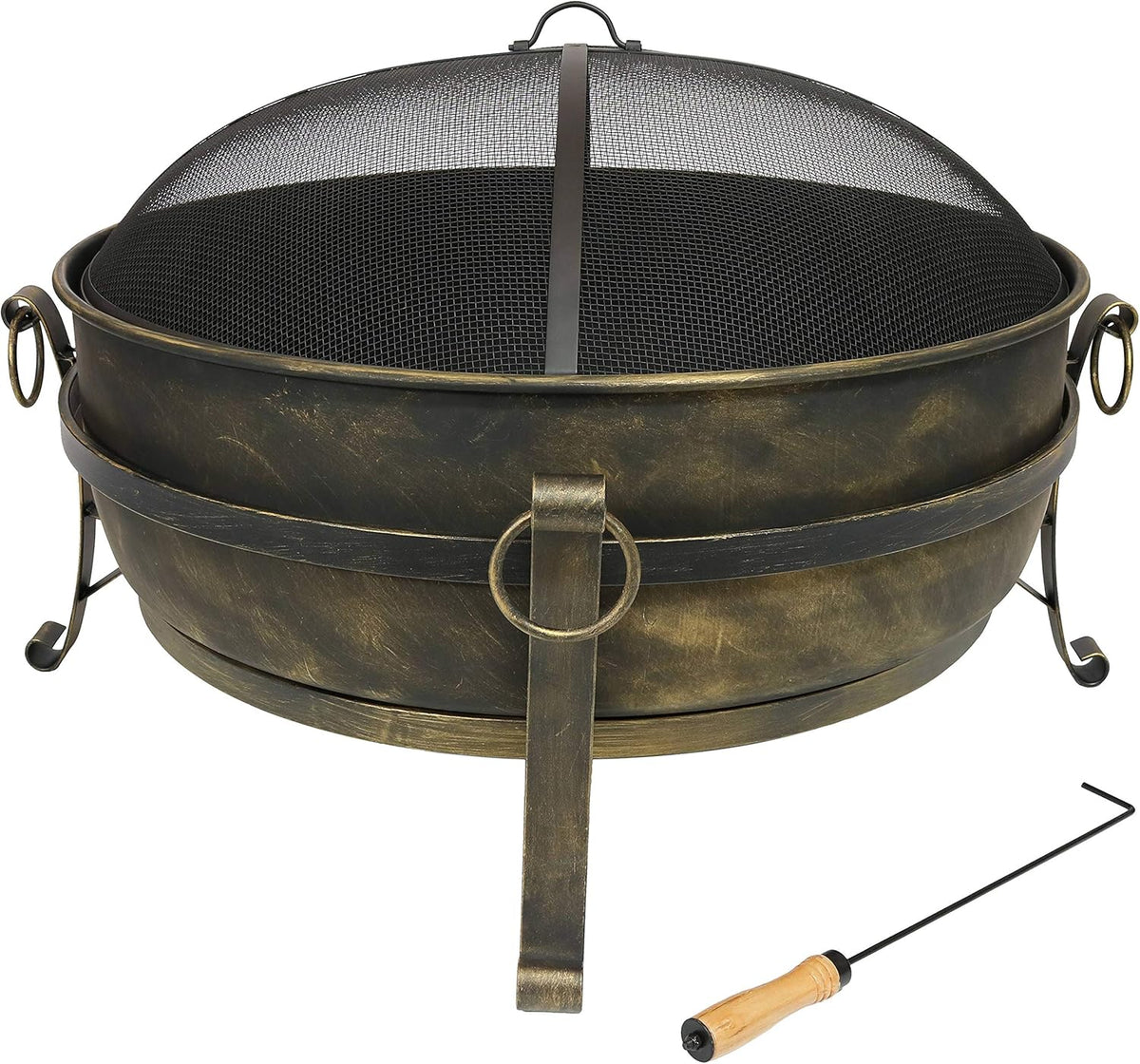 34 Inch Wood Burning Outdoor Fire Pit with Spark Screen and Poker B59114