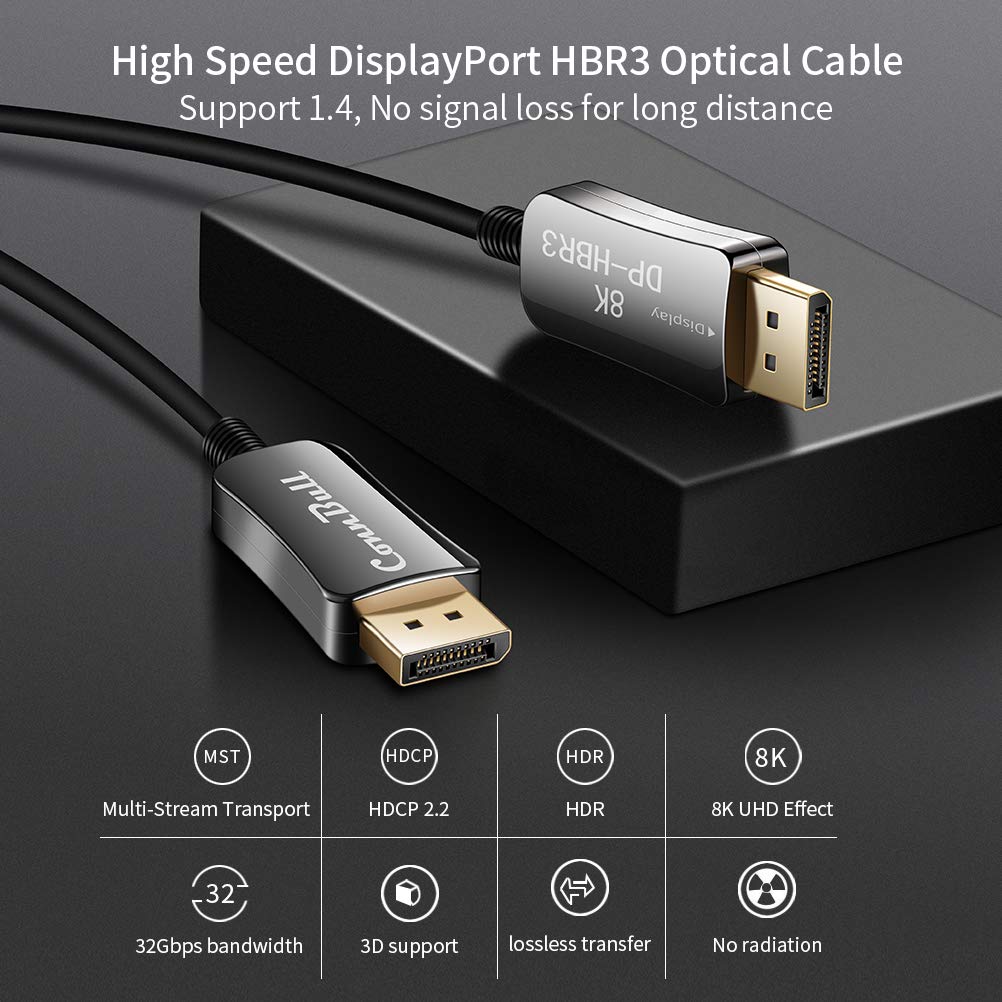 Fiber Optic DisplayPort 1.4 Cable 50ft 8K 32.4Gbps P2739