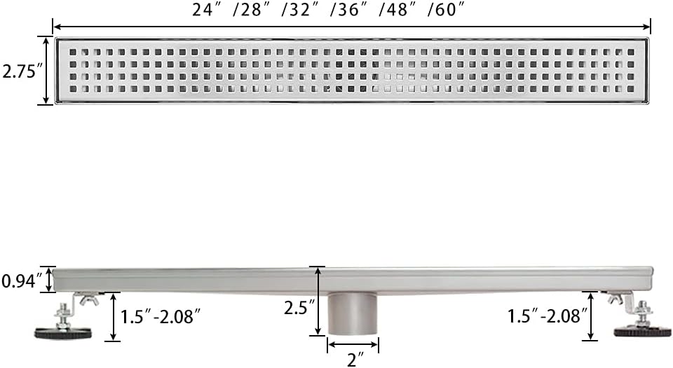 28 inch Brushed 304 Stainless Steel Linear Shower Drain Pack of 2 U995000
