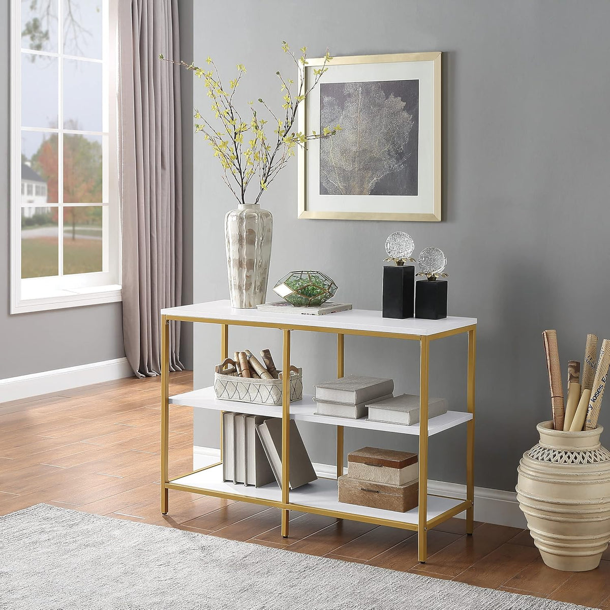 White 3 Shelf Bookcase and Credenza W108322