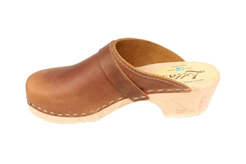 Brown Oiled Nubuck Leather Swedish Clogs A6665