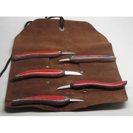5 Pc Wood Carving Knife Set with Leather Tool Roll J729749