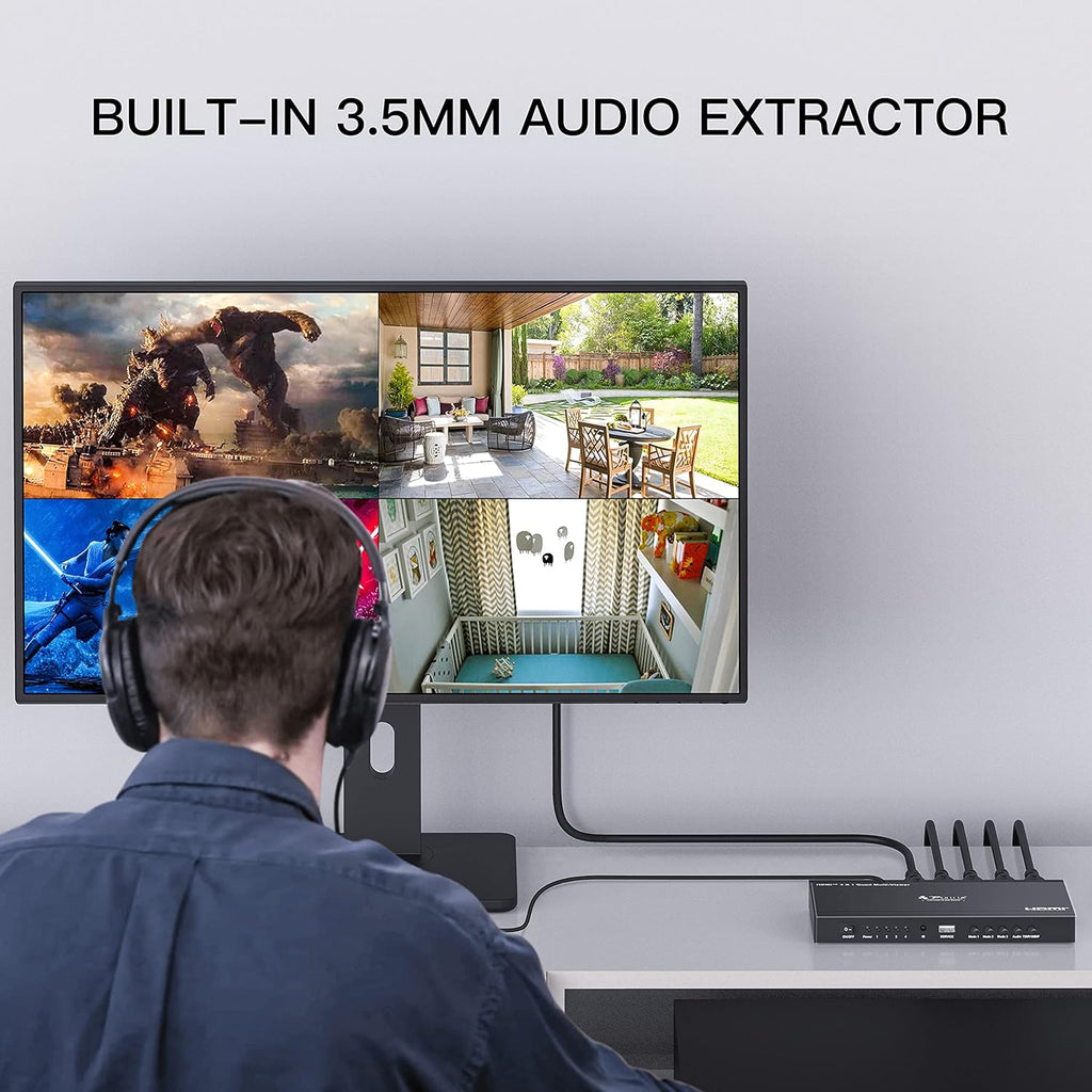 HDMI Multiviewer Switch 4x1, 4 in 1 Out with Loop, Audio Extractor, 1080p R250