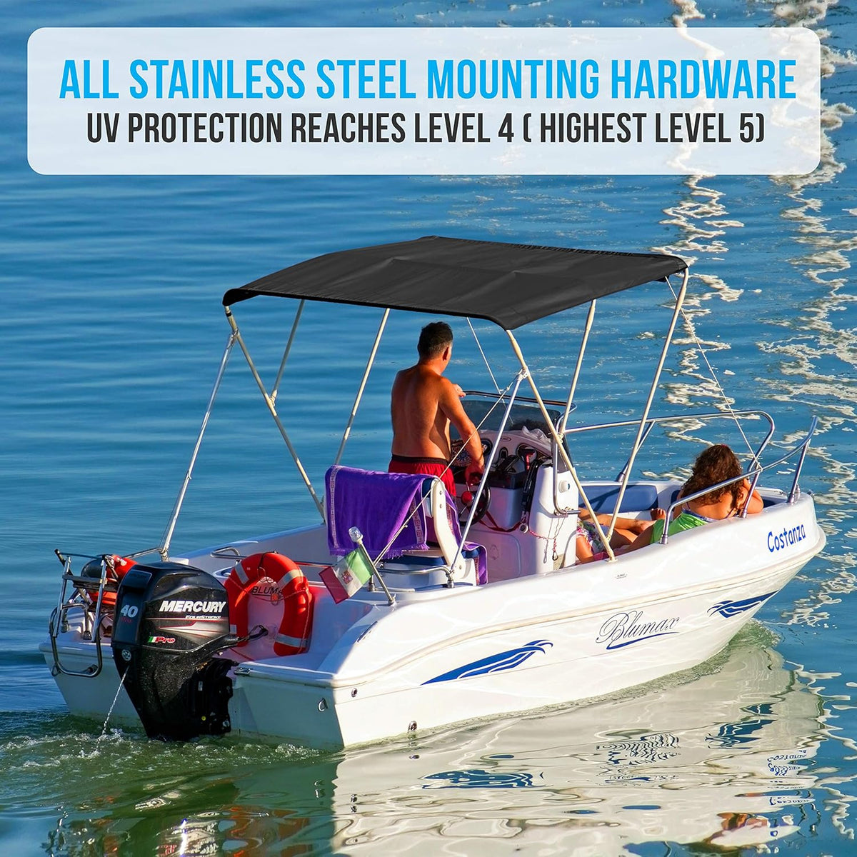 Waterproof 61-66W 3 Bow Boat Bimini Top Canvas Sun Shade with Storage Boot Q887