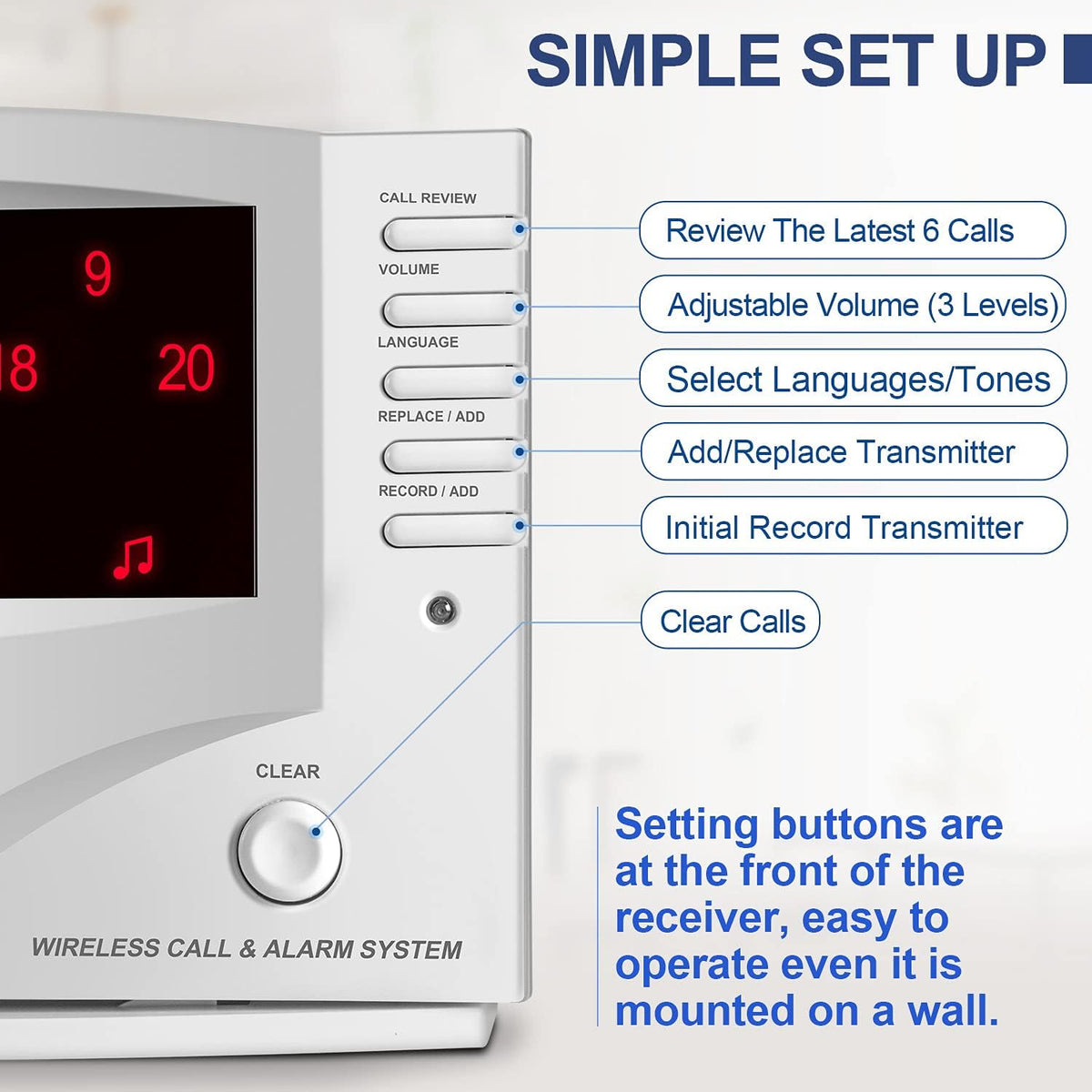 Wireless Calling System with 10 Waterproof Call Buttons and 1 Monitoring Unit E745