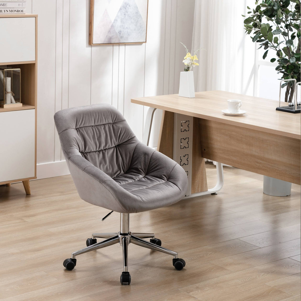 Fabric Upholstered Swivel Ergonomic Adjustable Height Task Chair Dark Grey B50136