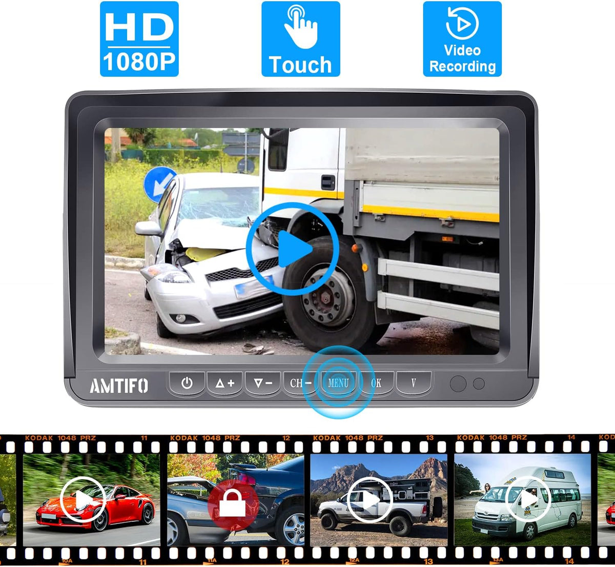 Wireless HD 1080P 7'' Split Screen DVR Backup Camera 4 Channel Infrared Night Vision B5148
