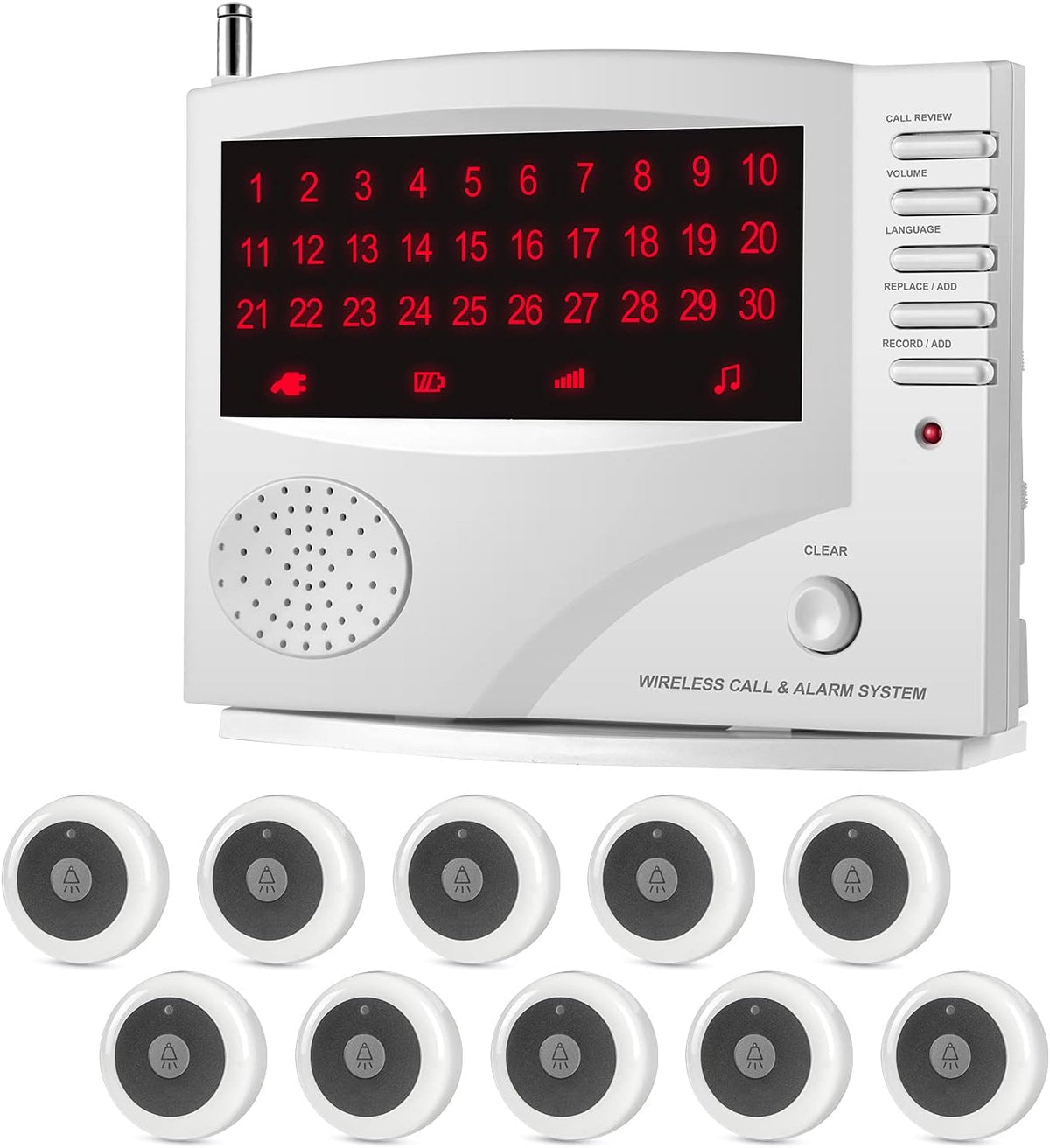 Wireless Calling System with 10 Waterproof Call Buttons and 1 Monitoring Unit E745