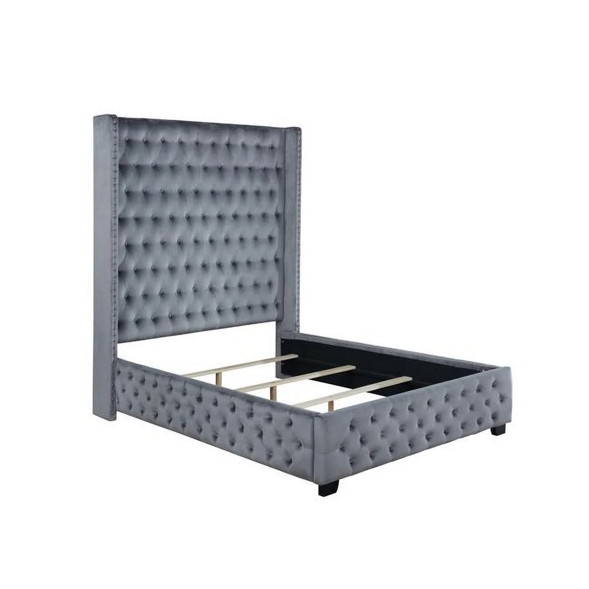 Queen Size Gray Velvet Upholstered Bed S363