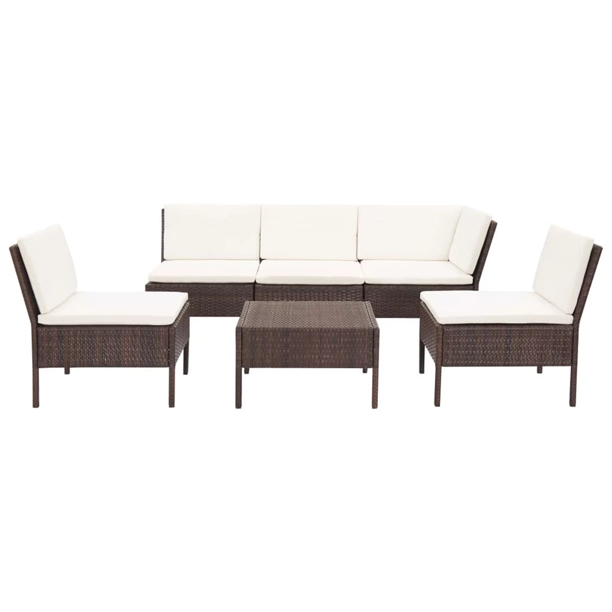 6 Piece White Cushioned Brown Poly Rattan Patio Sectional Set T765