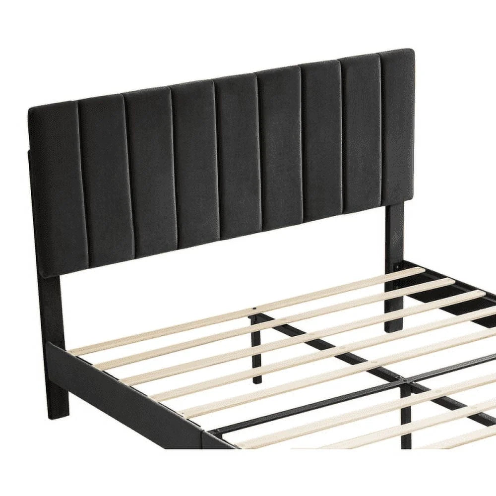 Queen Size Upholstered Platform Bed with Slat Support K7494