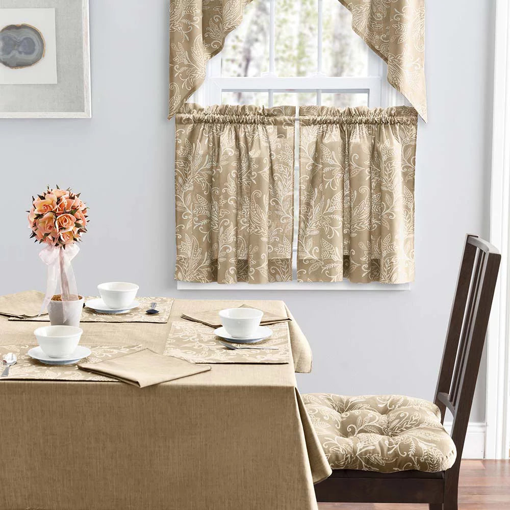 Tan Leaf Pattern Tailored Swags 56"x36" T28530
