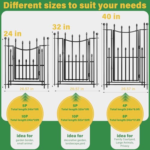 No Dig Decorative Garden Fence, 40in(H)×17.6ft(L) Heavy-Duty Rustproof Metal Panels H281325