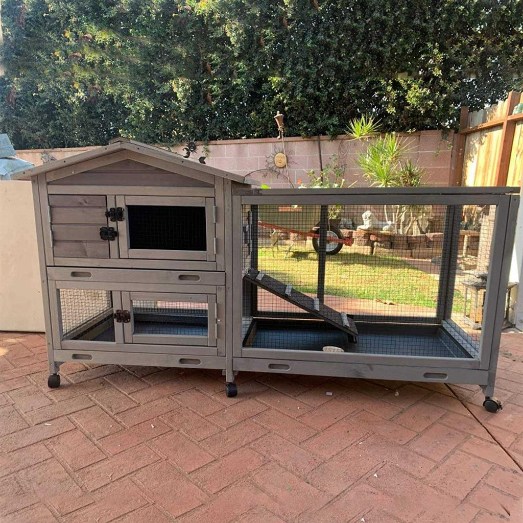 Outdoor Rabbit Hutch on Wheels with Run A87046