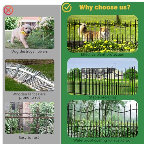 No Dig Decorative Garden Fence, 40in(H)×17.6ft(L) Heavy-Duty Rustproof Metal Panels H281325
