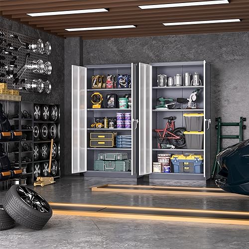 72” Locking Black Metal Storage Cabinet with Doors and 4 Shelves B553124