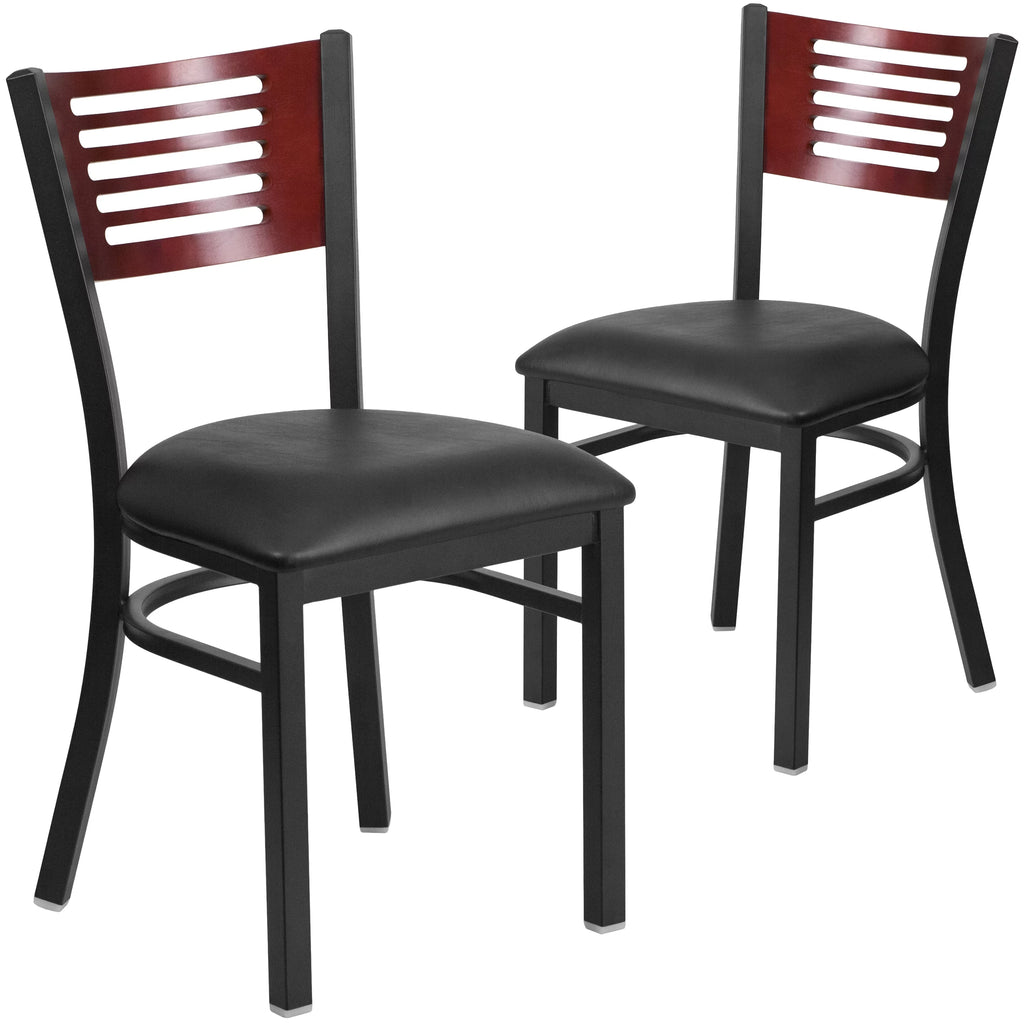 Black Slat Back Metal Restaurant Chair I9459