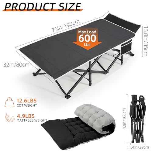 32" Extra Wide Heavy Duty Portable Camping Cot with Thick Mattress L156