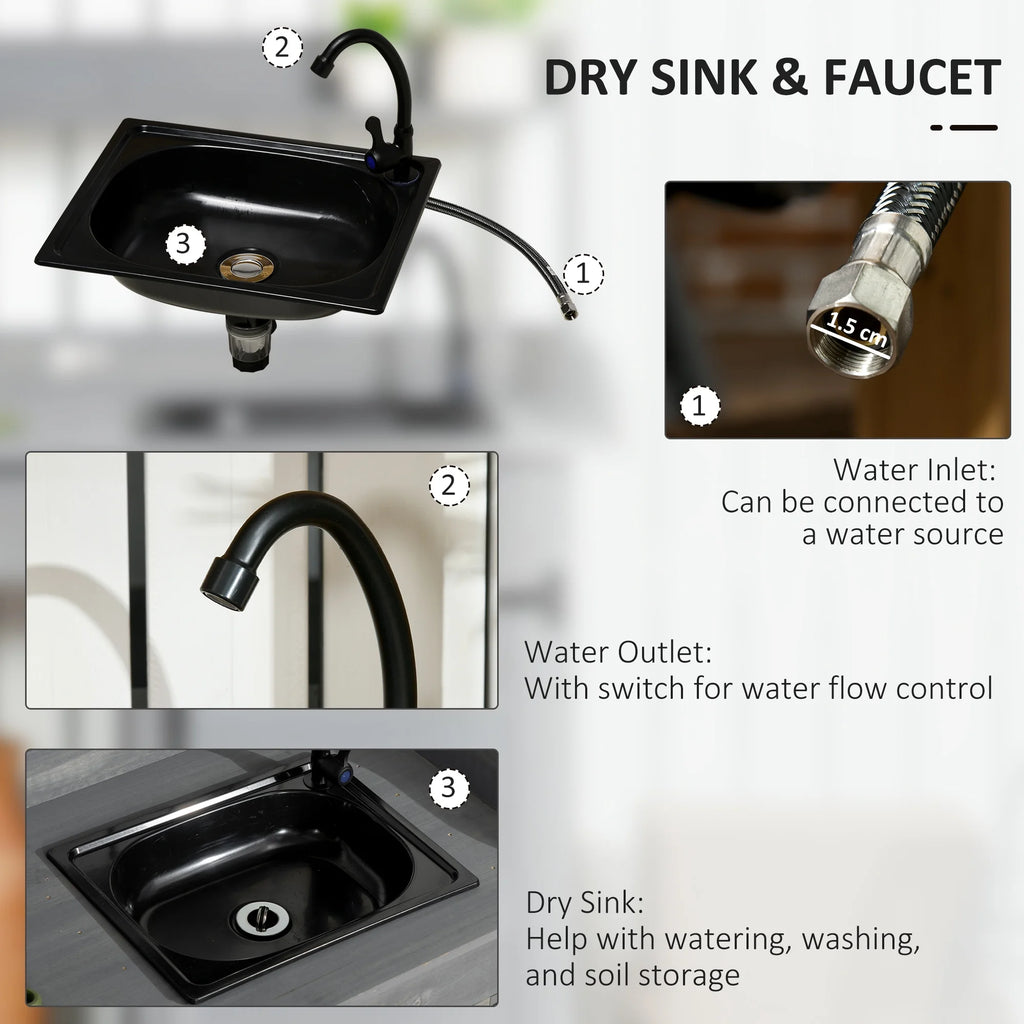Potting Bench Prep Table with Faucet, Sink, and Storage Cabinet B9435