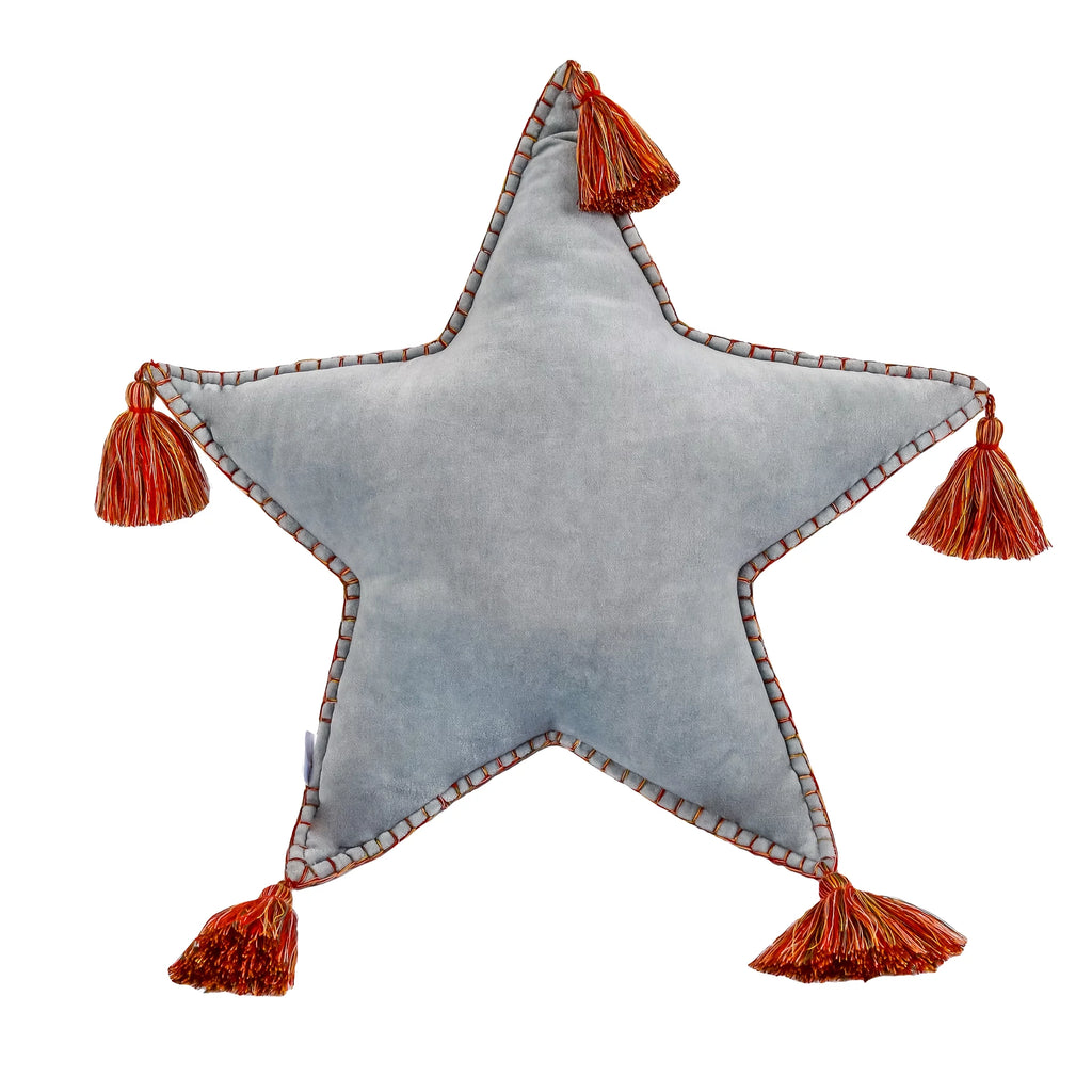 Star Shaped Pillow With Tassels Light Blue 16in K72540