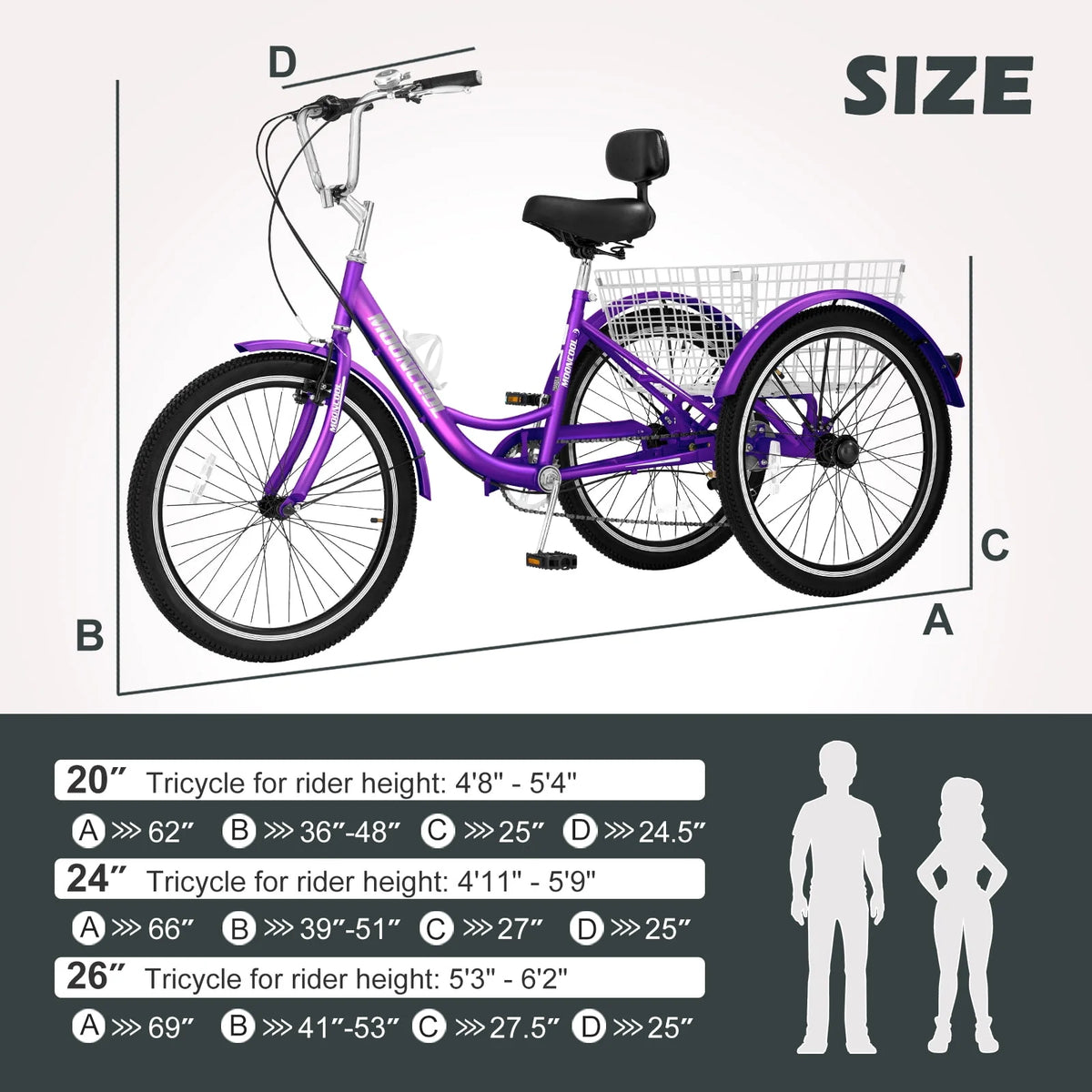 24 Tire 7 Speed 3 Wheel Adult Tricycles with Big Basket I4138