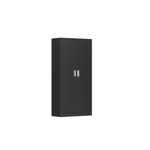 72” Locking Black Metal Storage Cabinet with Doors and 4 Shelves B553124