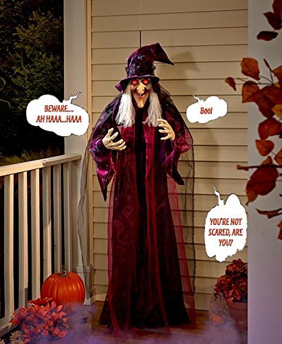 Animated Halloween Witch with Sound Activation and Red Eyes N201337