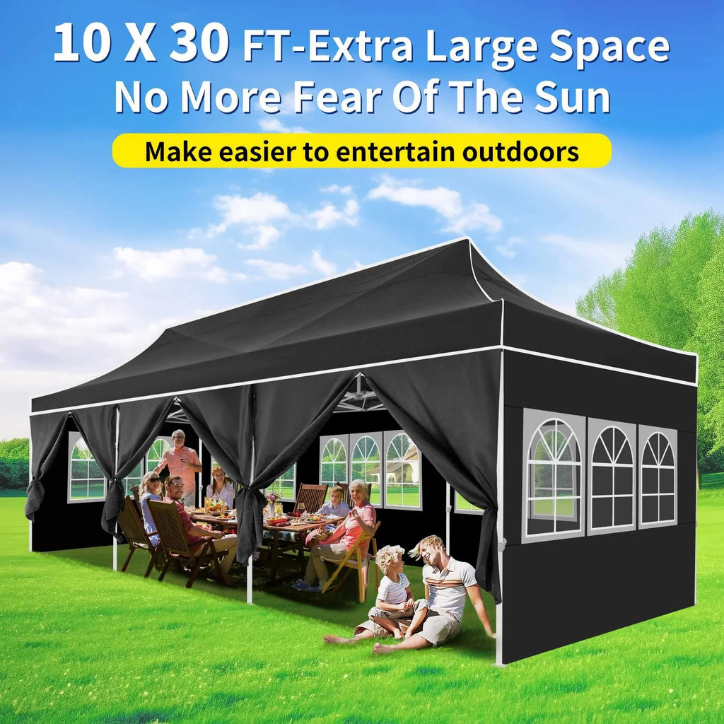 10'x30' Pop Up Canopy with 8 Removable Sidewalls, Black K53042